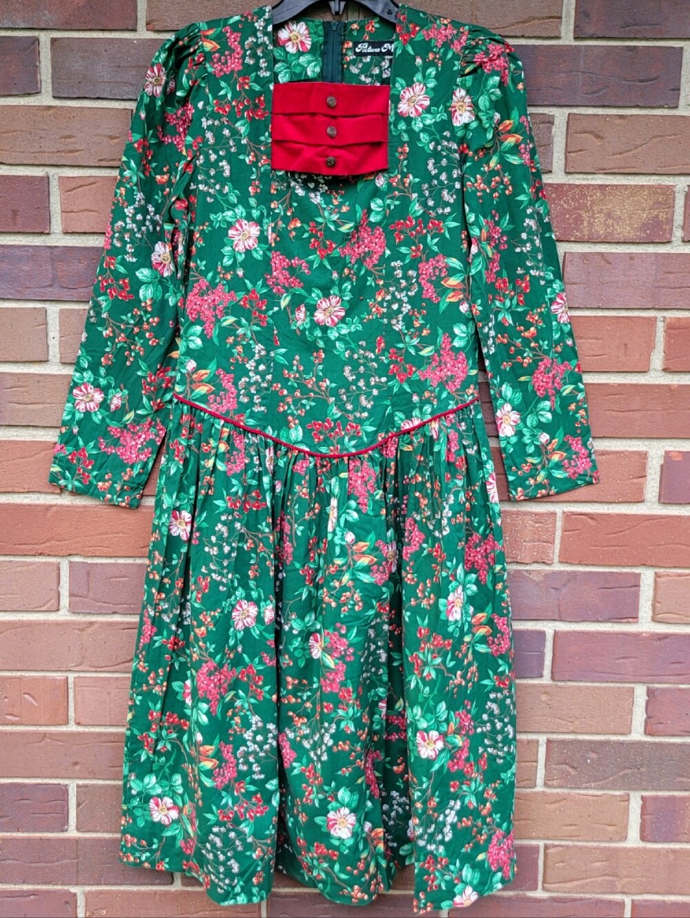 Vintage Late 80s Picture Me Christmas Holiday Dress Fits Small/Medium Drop Waist